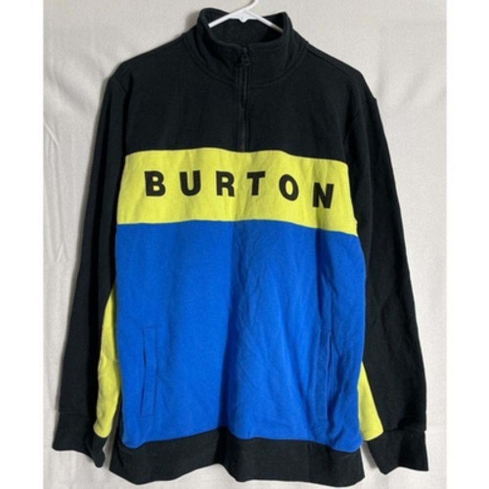 Burton Mens Size Small Lowball Quarter-Zip Fleece Sweater Black Yellow Blue